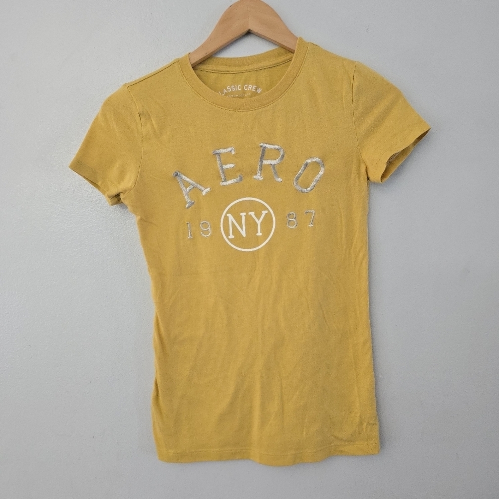 Aeropostale New York Fitted T-Shirt Yellow Women's S - Juniors